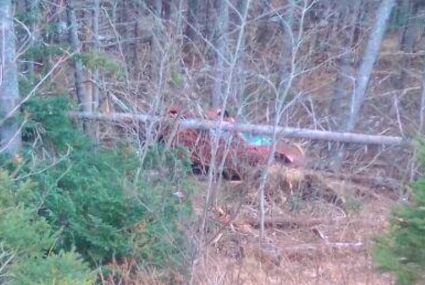 The wrecked car that Bryan Ward went to examine in the woods near Salt Springs, which eventually led to the discovery of missing 19-year-old Ahmed Mohamed.