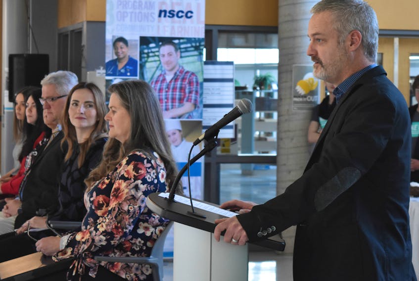 Rob Sobey speaks to a crowd gathered at the NSCC Pictou Campus in Stellarton to celebrate the successful completion of the NSCC’s Make Way campaign.