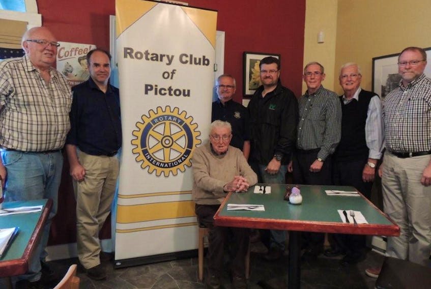 Pictou Rotary is marking its 75th anniversary with a celebratory dinner and a tree-planting campaign. Rotary members are, from left, Jim Dunphy, Luke Young, Art MacDonald, Murray Hill, Roger Plamondon, Bill Dodson, Bill MacDonald and Mike Archibald.