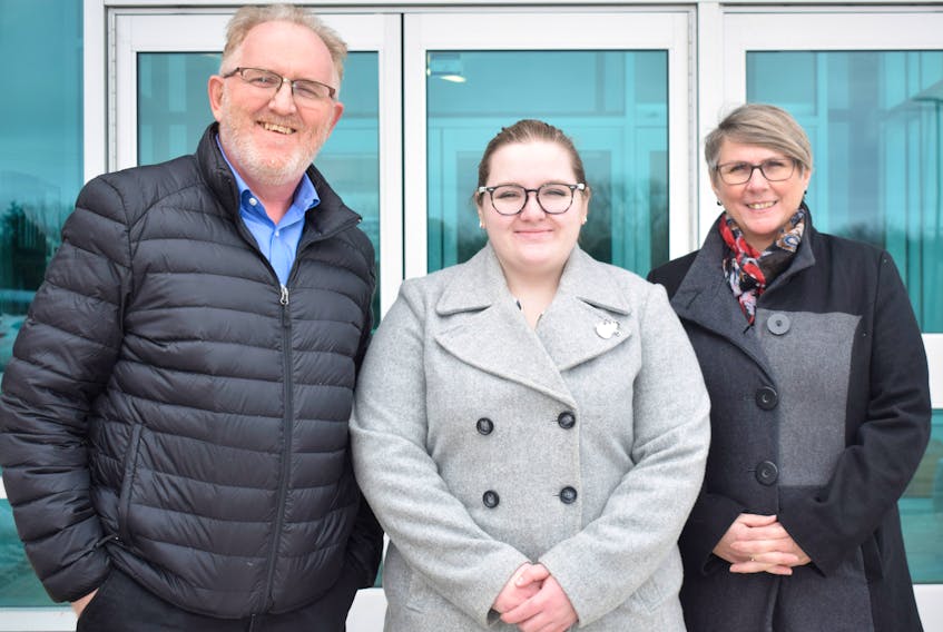 Tristin Mabey, centre, is shown with Kevin MacDonald and Heather Murphy, who run MacDonald & Murphy Inc. Chartered Professional Accountants, with offices in New Glasgow and Antigonish.