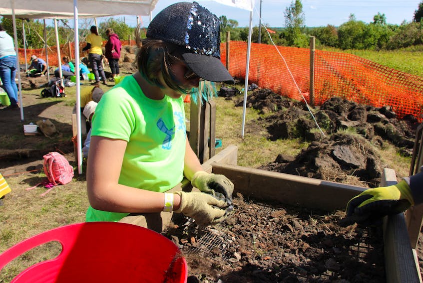 Madison Boudreau of Pictou looks through the items she found while digging at an archeological site in Stellarton.