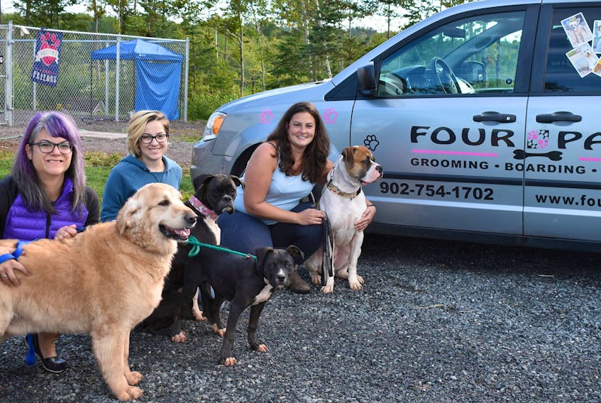Four Paws Grooming, Boarding and Daycare is located in Plymouth. From left, Nicole Wilkinson (groomer), Kalie Stevens-Rachon (employee) and Ashley Fraser (owner).