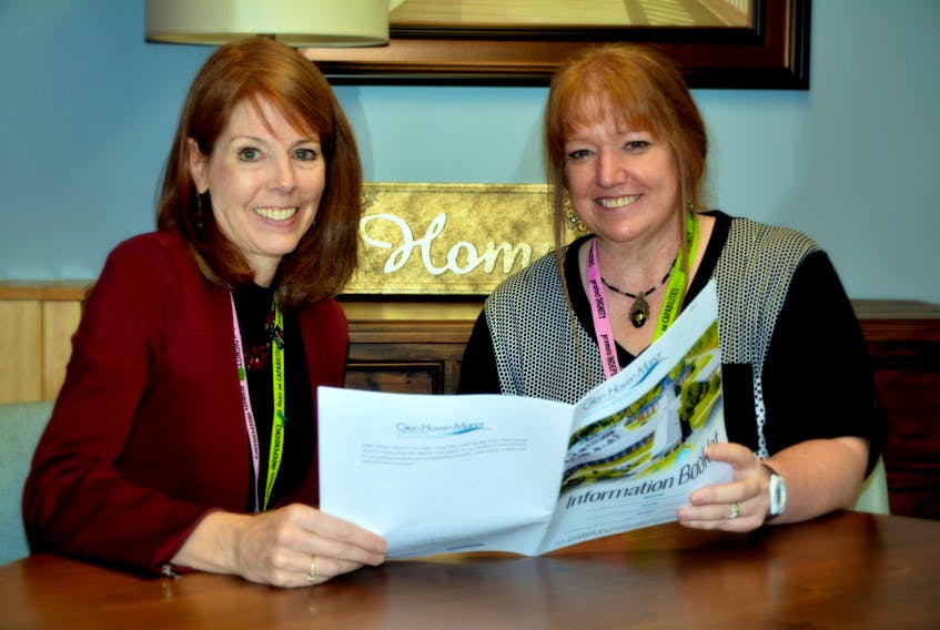 Glen Haven Manor’s social worker Diane Palmer, right, and finance associate Liz MacIntosh, review a newly enhanced Glen Haven Manor information booklet. The booklet is an expansion and update of previous editions which is a valuable resource for potential residents considering Glen Haven as their new home as well as a reference tool for current residents and their families.