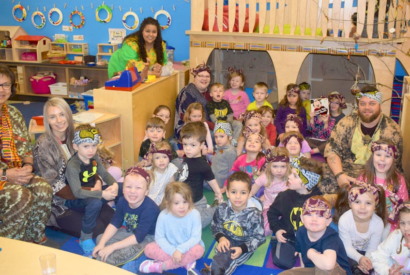 Pre-primary students at New Glasgow Academy took some time this week to celebrate African Heritage Month. Here they are shown wearing the African head dress they learned about.