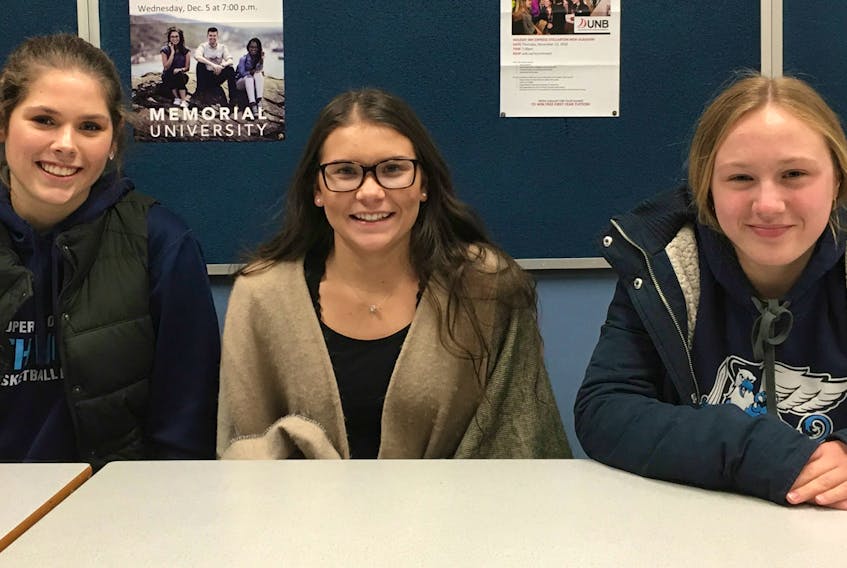Cailey Russell, left, Madison Bond, and Lindsey MacDonald are Grade 12 students at North Nova Education Centre who are new members of the Pictou County Fuel Fund board of directors. They are helping with raising funds to provide fuel to those who may require assistance this winter.