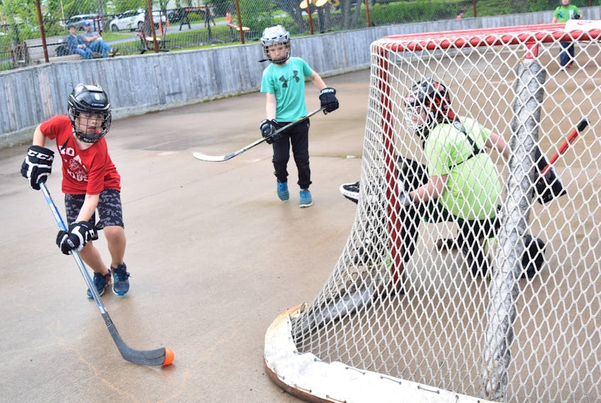Players battled it out this past weekend in a ball hockey tournament at the West Side Community Centre in New Glasgow. Pictured are some of the players competing Saturday.