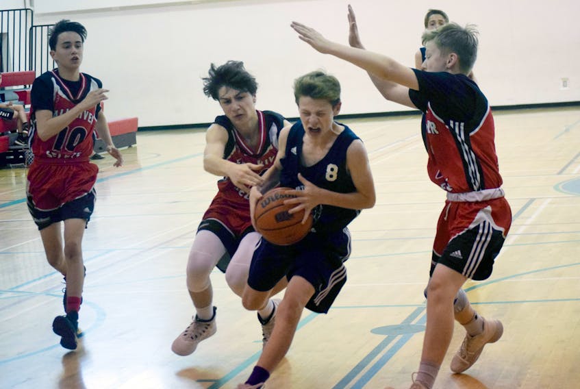 Keegan Skinner of the Pictou County Lighting carries the ball against the Fall River Selects during the U14 Summer Tournament held on the weekend at New Glasgow Academy.