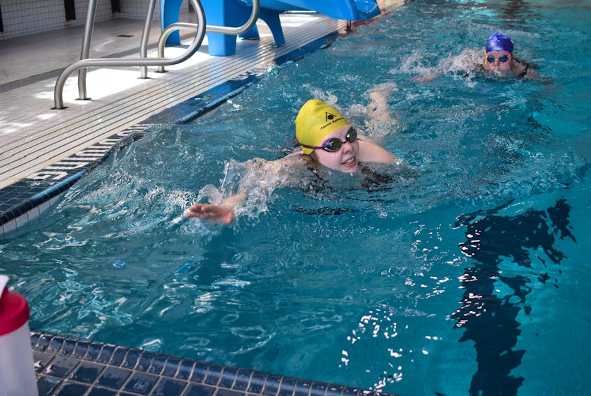 Jessica Stewart, a member of the Nova Scotia Special Olympics swimming team, practises her technique at the Pictou County Wellness Centre on Saturday.