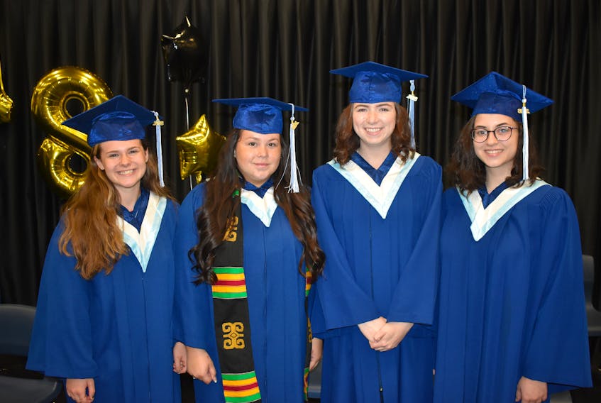 Sophie March, left, Brianna Francis, Kate Addison, and Deanna Mann were among some of the award winners in the North Nova Education Centre graduating class of 2018.