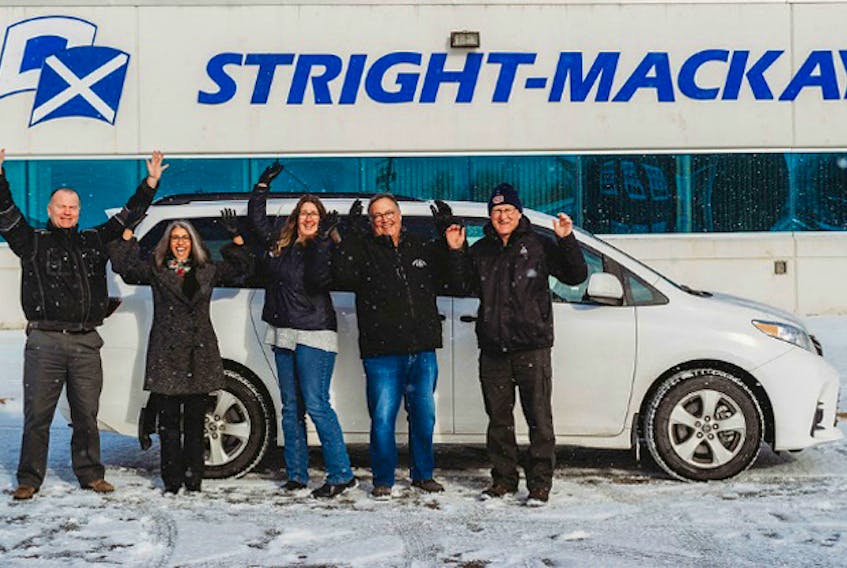 Stright-MacKay recently donated a new van to be used for transporting clients to and from New Hope. From left, Peter Bennett, Michelle Ferris and Susan Fraser of New Hope, and volunteer van drivers Marc Comeau and Dean Roop