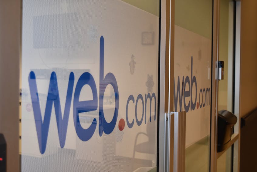 Outside the front doors to Web.com's New Glasgow offices.