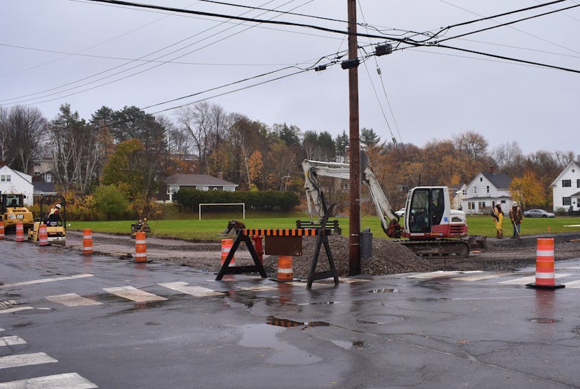 Construction is underway on Albert Street for new parking spaces and a sidewalk. The area is often congested with traffic dropping off and picking up students at the nearby New Glasgow Academy and a shortage of parking has often been brought up as a concern.