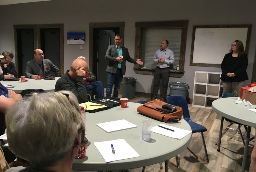 Grand Falls-Windsor Mayor Barry Manuel addresses the small number of residents who attended the town’s public budget consultation session at the Exploits Nordic Ski Club on Nov. 6.