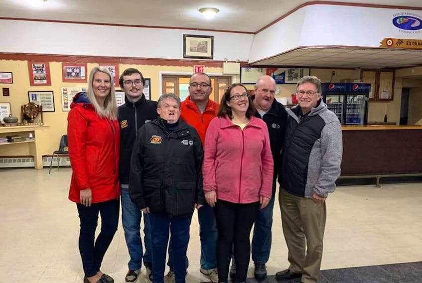 The Exploits Hurricanes curling team was named the Canadian Special Olympics Team of the Year recently. Members of the team, from left, are assistant coach Sara Pinsent, Joshua Gardner, Kim O’Neill, Tony Kryitsis, Margaret MacNeil, Gary Wicks and head coach Joe Tremblett.
