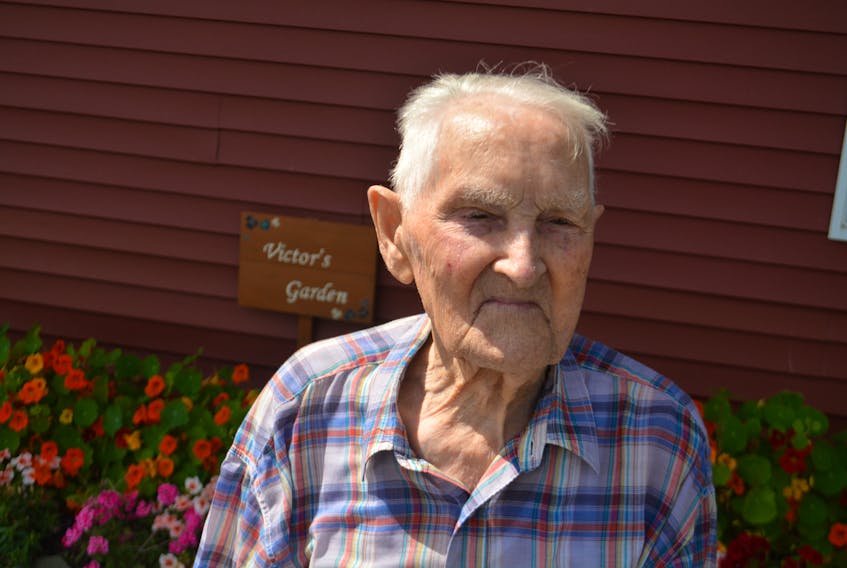 Victor Baker makes sure to do all of the work for his garden at the front of the Pleasantview Manor in Lewisporte.