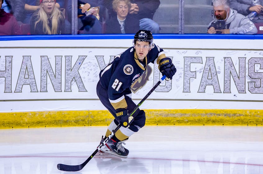 Joseph Duszak averaged better than a point per game with the Newfoundland Growlers in 2019-20, but has spent more time as a pro with the AHL's Toronto Marlies. — Newfoundland Growlers file photo/Jeff Parsons
