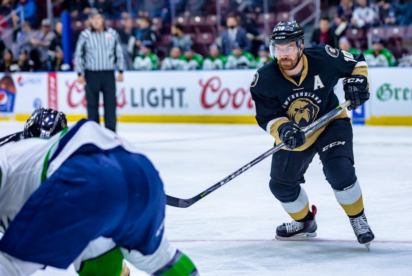 Zach O'Brien scored his seventh goal of the season and added a pair of assists as the Newfoundland Growlers downed the Main e Mariners 5-2 Wednesday night at Mile One Centre. — Newfoundland Growlers photo/Jeff Parsons