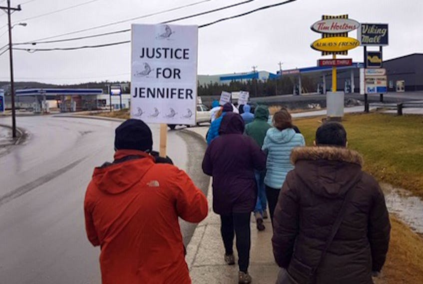 On the third anniversary of the disappearance of Jennifer Hillier-Penney from St. Anthony, the family held a memorial event that included a walk from the Lions Club, up the main road in St. Anthony to the RCMP detachment, and back to the club.