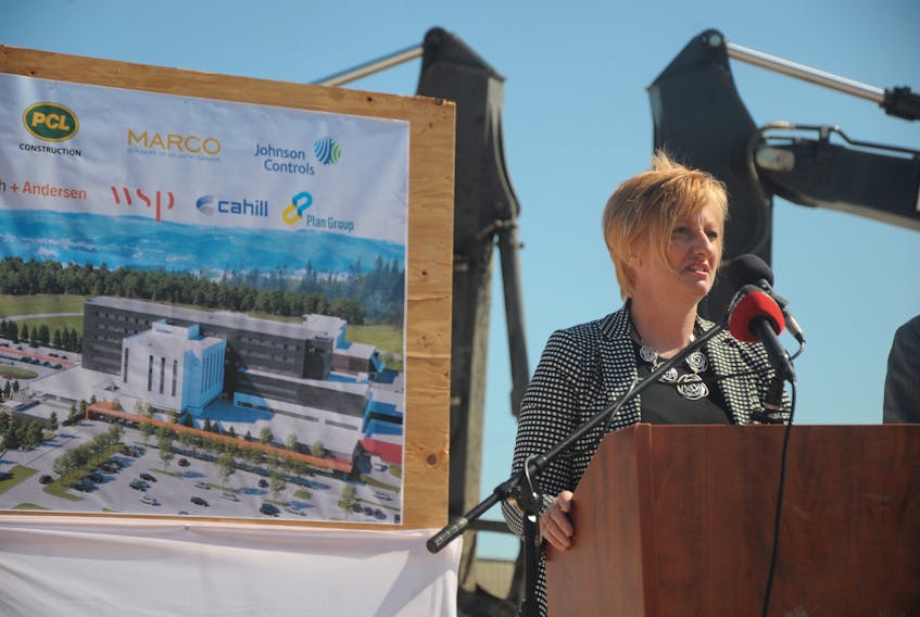 Cynthia Davis, chief executive director of Western Health, speaks prior to the official ground-breaking at the construction site of the new acute care hospital being built in Corner Brook Friday.
