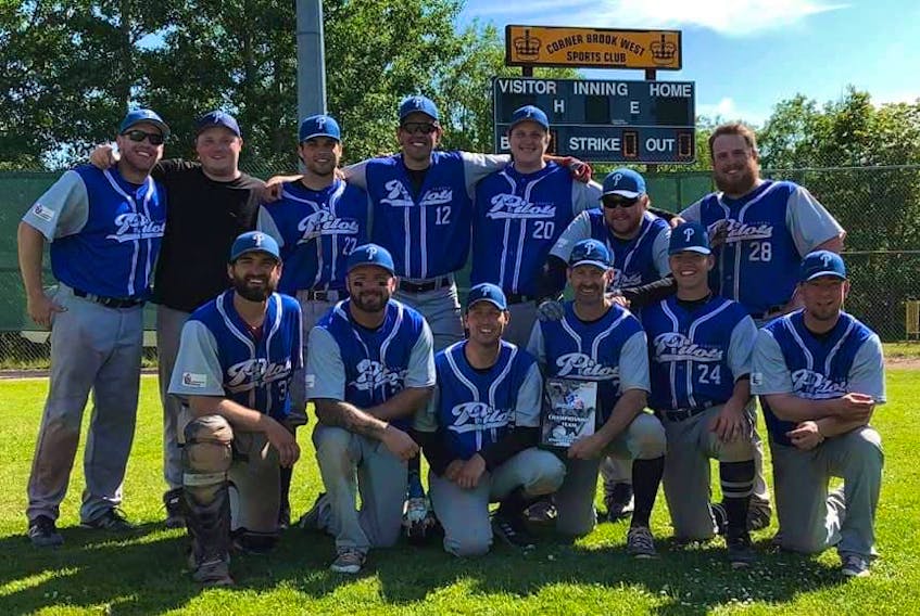 The Gander Pilots stunned the host Corner Brook Barons to win their first senior B baseball championship in decades at Jubilee Field this past weekend. - Submitted photo