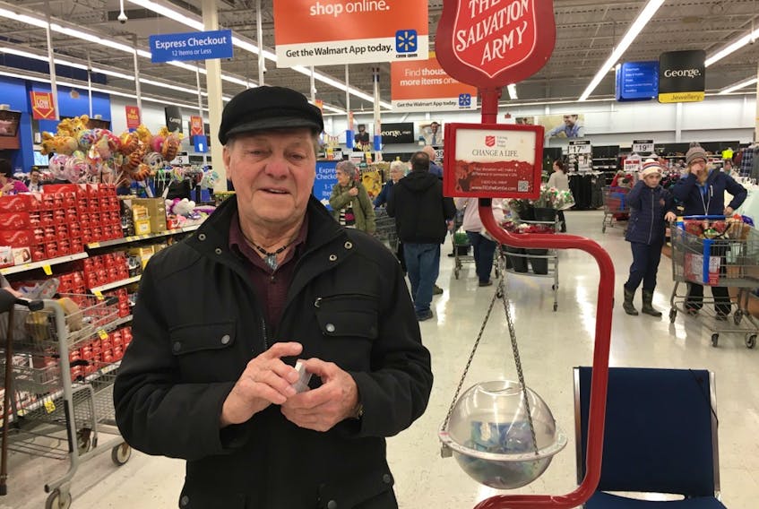 Jack Pennell has been volunteering for the Corner Brook Salvation Army's Christmas Kettle Campaign since 2017. He is pictured here at the kettle in Walmart.