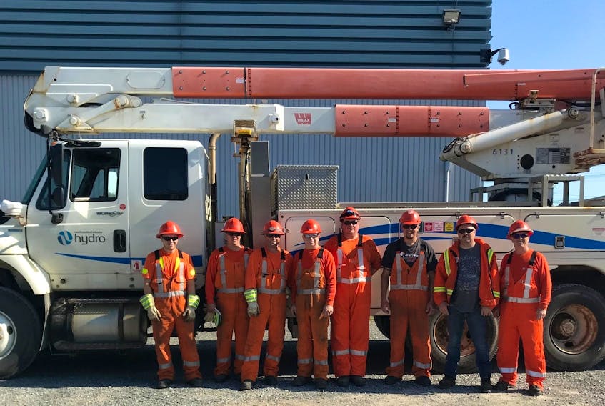 Newfoundland and Labrador Hydro workers arrived in Nova Scotia on Sept. 9 to help restore power after Hurricane Dorian passed through. NL Hydro workers include, from left, Brandon Rose, Jordan McKenna, Joey Walsh, Randy Dollimont, Justin Lowe, Brandon Genge, Ross Alyward, and Murray Anderson. CONTRIBUTED