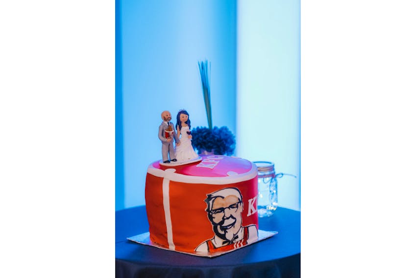 Paul and Cathy Parsons’ KFC wedding cake has been generating a lot of interest on social media. The Corner Brook couple say it just depicts their fun-loving personality. Scott Grant www.roninphoto.ca