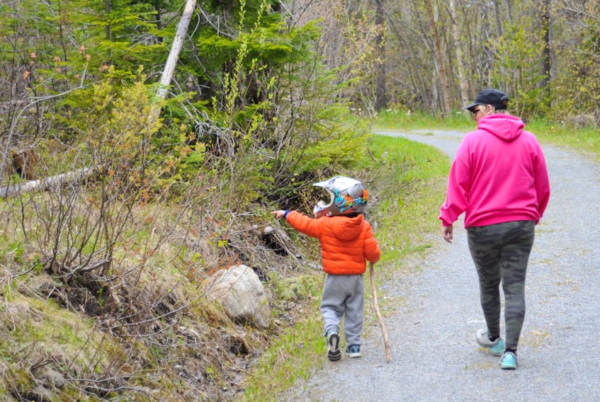 Kelly Hann and her son Elliott O'Dell enjoy a walk on the ParticiPark trail in Corner Brook in 2018.