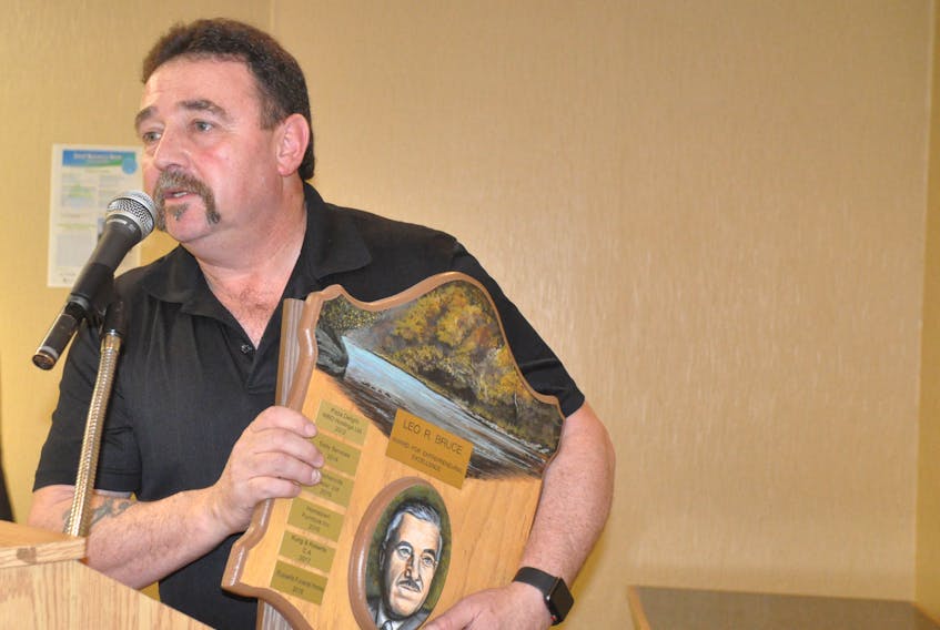 Cecil Ryan, owner-operator of Amgwes Safety, talks about the honour of being selected for the Leo Bruce Award of Entrepreneurial Excellence after accepting the plaque. FILE/THE WESTERN STAR