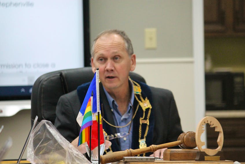 Mayor Tom Rose of Stephenville gave his support to the Town of Port aux Basques on the call for elimination of Marine Atlantic cost recovery at the regular meeting of the Stephenville town council Nov. 28. FRANK GALE/THE WESTERN STAR