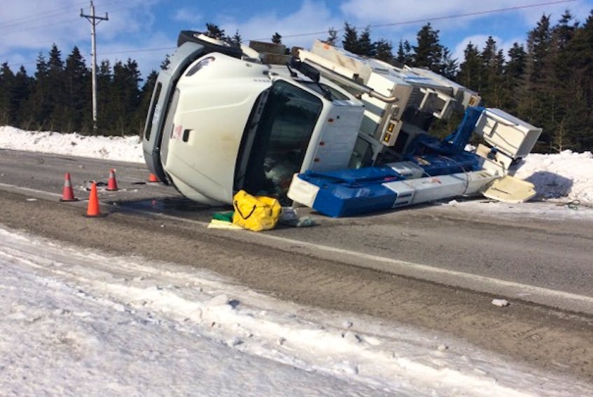 A Hydro truck tipped over at Green Island Cove along route 430, blocking both lanes of the highway. The truck has since been moved. The driver did not suffer any injuries.