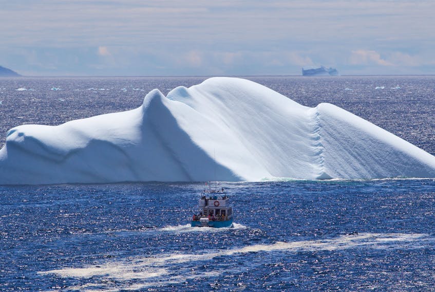 Northland Discovery Boat Tours’ boat in front of an iceberg earlier this year. - Photo courtesy of Paul Alcock