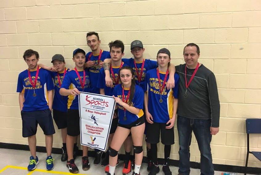 The Mary Simms All-Grade Grizzles won their Qualifier Senior Boys “A” Volleyball Tournament at Bonne Bay Academy in Woody Point on Saturday, Nov. 18. They have advanced to provincials in English Harbour. - Submitted