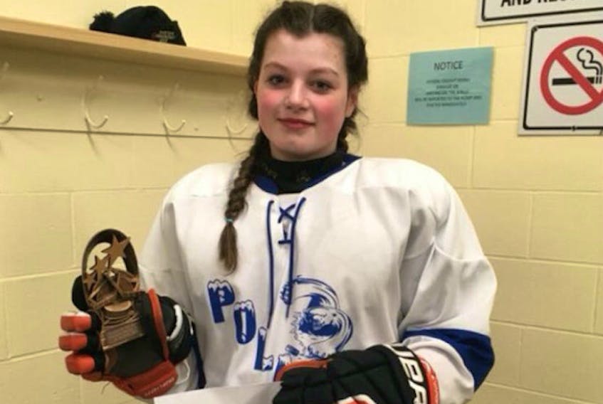 Rebecca Wiseman, 14, of St. Anthony, was diagnosed with Hodgkin’s lymphona in December. The minor hockey league in St. Anthony, along with leagues across the province, has been showing support for Rebecca by wearing patches on their jerseys, sending messages of support and donating to help the family.