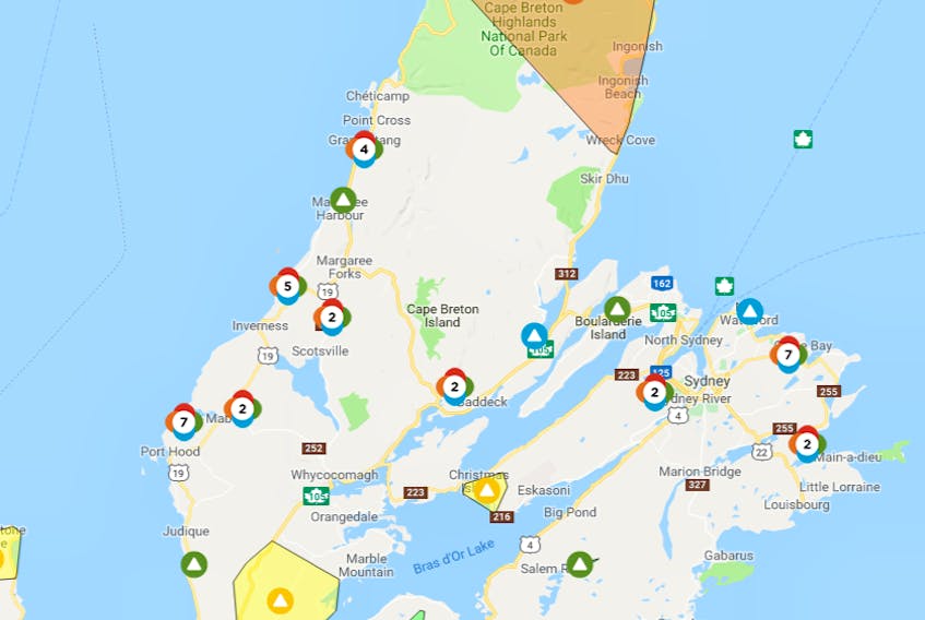 Nova Scotia Power's outage map at 7:55 a.m. Thursday, Nov. 29, 2018.