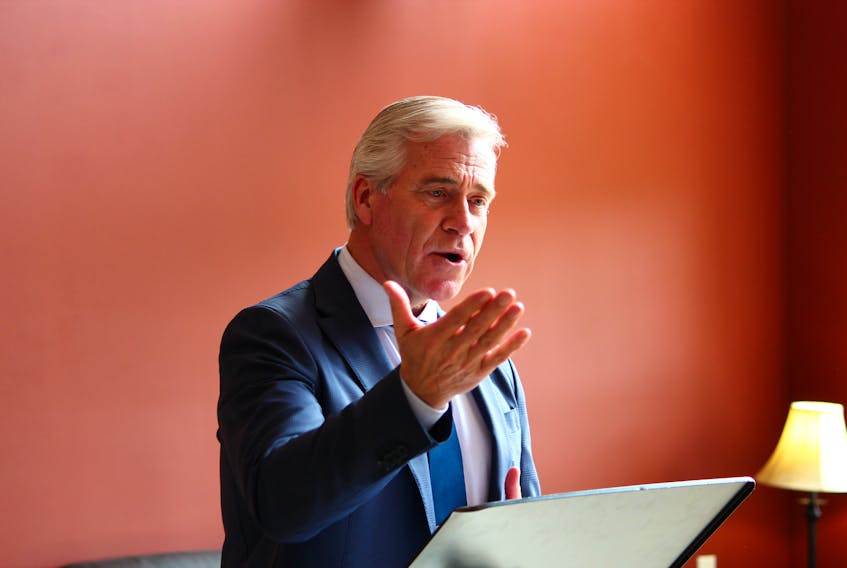 Premier Dwight Ball spoke at the Springdale Chamber of Commerce luncheon Friday, June 1.