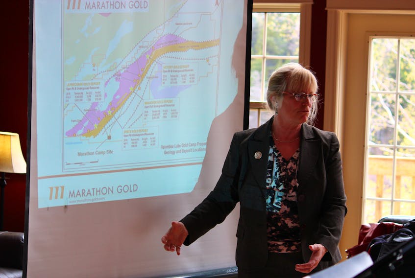 Sherry Dunsworth, Marathon Gold’s senior vice-president of exploration, addressed the Springdale Chamber of Commerce.