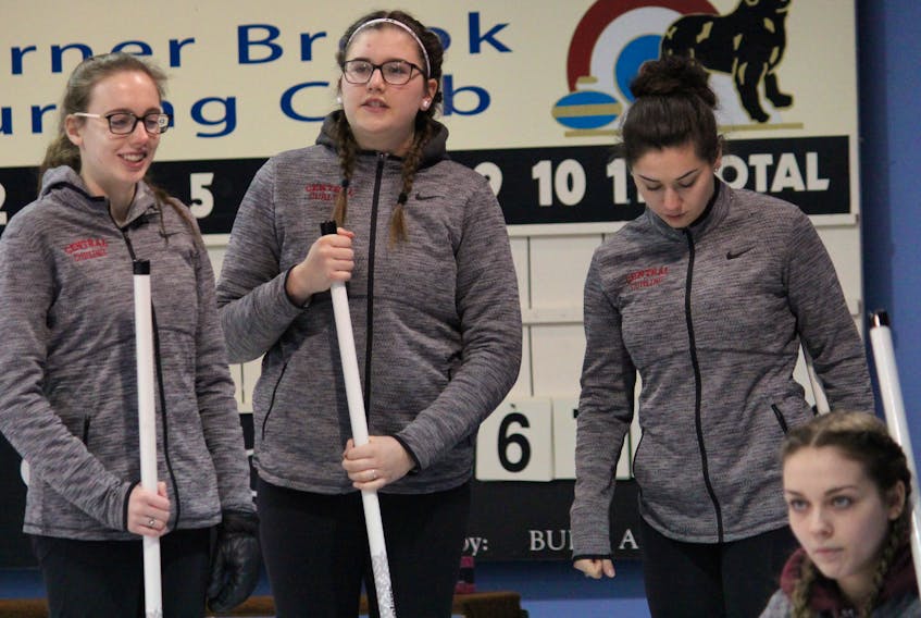 The central Newfoundland curling team from Springdale has only been training for the winter games for the past couple of months. Team members are, from left: Jessica Jacobs, Lilly Jacobs, Mikayla Tuck and Abbie Rowsell.