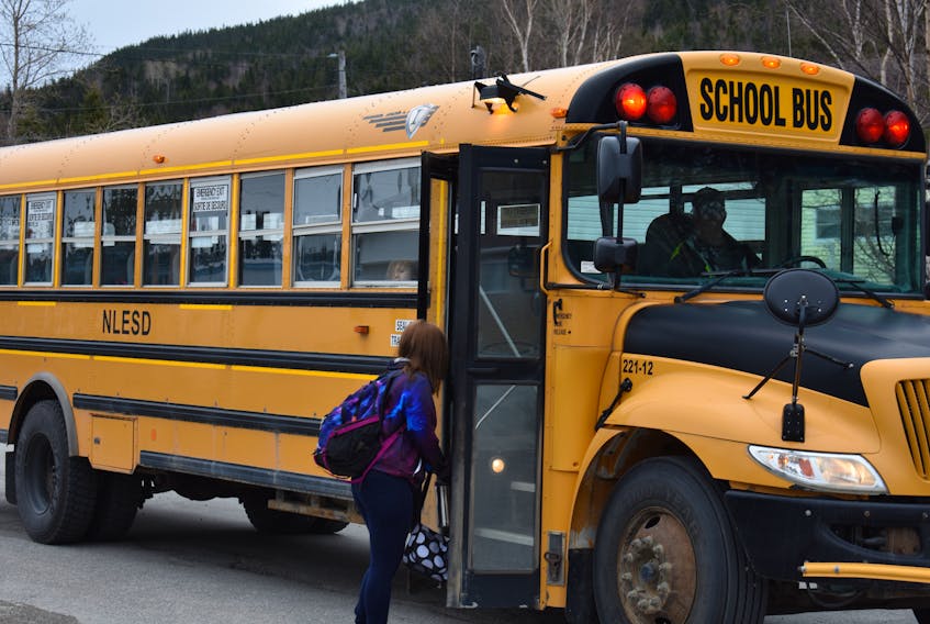 A student is picked up along the bus route on South Shore Drive in Baie Verte. The Newfoundland and Labrador English School District (NLESD) has informed parents of students at Copper Ridge Academy the 1.6-kilometre family responsibility zone policy will be implemented there in September.