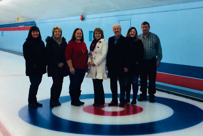The Springdale Curling Club will be offering an intergenerational curling program. It received $10,000 in funding through the Community Healthy Living Fund. Left to right are: Deidre Clarke, Icecap Centre; Fay Rideout, curling club executive member; Susan Edison, president of curling club; Minister Lisa Dempster; Baie Verte-Green Bay MHA Brian Warr; Springdale recreation, tourism and heritage director Shauna Hewlett; Bond Ryan, executive member.