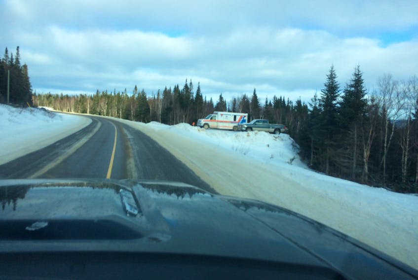The back-up ambulance for the shared service between Green Bay Health Centre and Baie Verte Peninsula Health Centre can often be seen parked somewhere along the Baie Verte highway in case it is needed.
