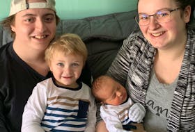 Caiden James Austin Weir was born at the Cumberland Regional Health Care Centre at 2:07 a.m. Jan. 2 making him the first baby born in Cumberland County in 2021. He is shown with his mother, Stacy Weir, father Steven Fisher and two-year-old older brother Connor. Contributed