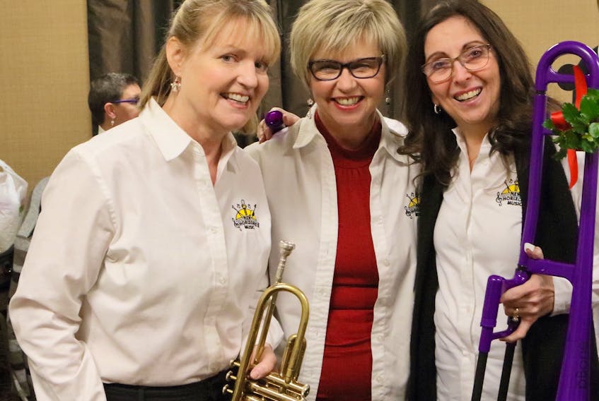 Three women who enjoy taking part in the New Horizons band program are, from left, Brenda La Pierre, Sharon Corcoran and Stellamarie Wile.
