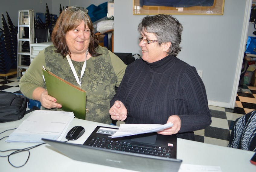 Ruth Dupe, left, incoming president of the Royal Canadian Legion branch 15 in New Waterford, and Rose Henry, bookkeeper and incoming treasurer, prepare for the installation of officers to be held at the legion Saturday. Dupe said the legion is off to a wonderful start in 2020, beginning with the New Year’s Day levee which saw the biggest crowd ever. Sharon Montgomery-Dupe/Cape Breton Post
