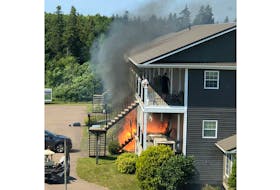 Klaus Zum posted this photo of the fire breaking out at the North Winds Inn and Suites in Brackley Beach on Sunday, July 28, 2019. -Twitter.com/JohnnyZum423