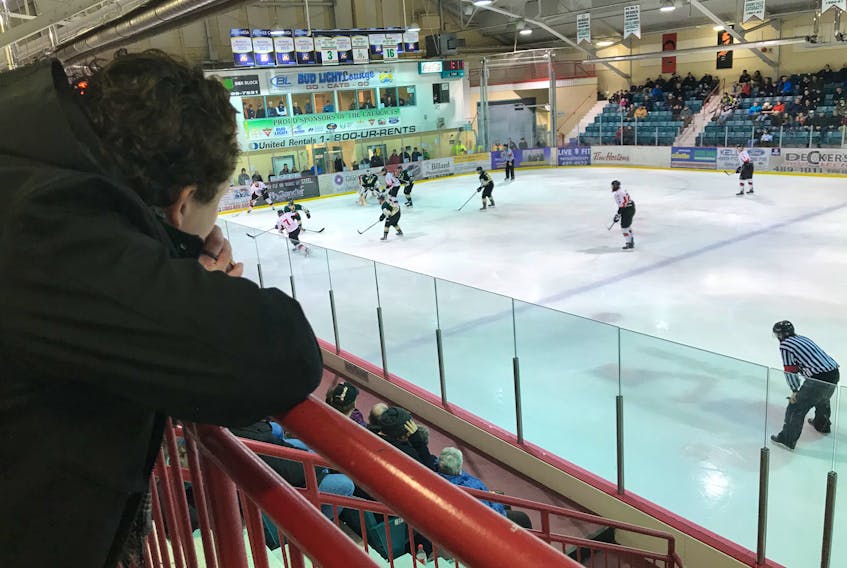 Clarenville Caribous coach Rebecca Russell watched from the sidelines during the third period of Sunday’s game.