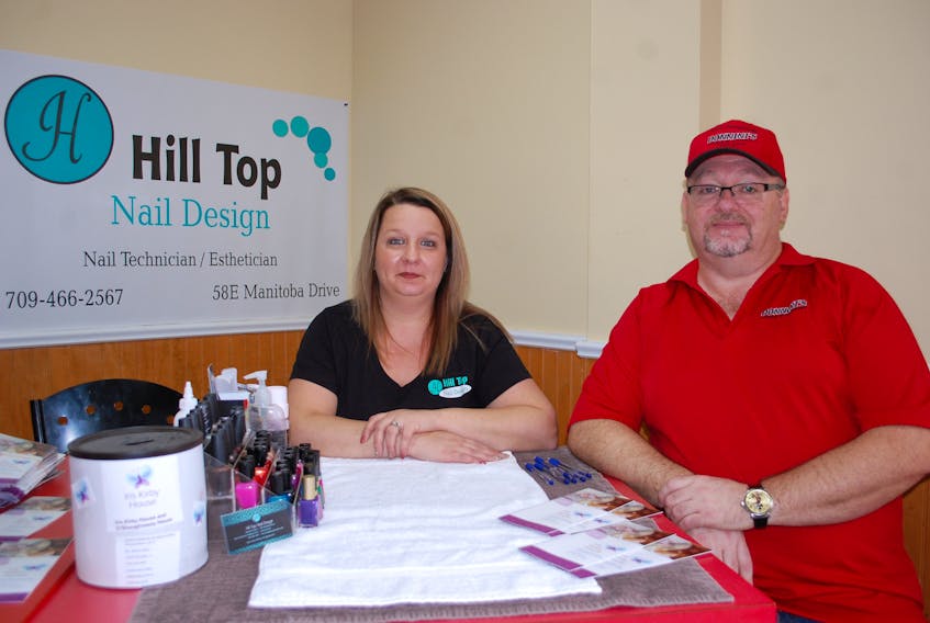 Samantha Avery of Hill Top nail design and Shawn Hart of Donnini’s at the event on Sunday. Avery donated her painting services, while Shopper’s Drug Mart was kind enough to throw in some nail polish as well. Avery also raised money with a mani-pedi gift certificate for the cause.