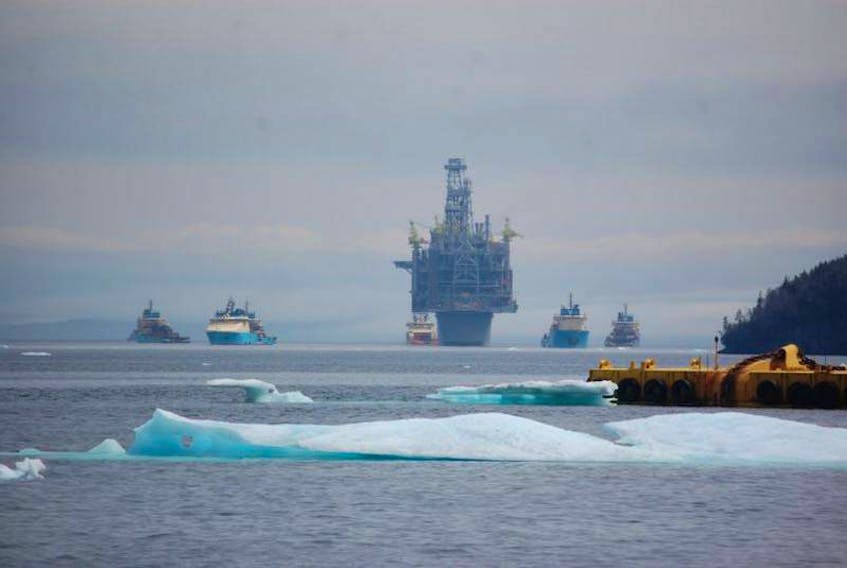 Hebron oil rig was towed from Bull Arm to teh Grand Banks this past June.