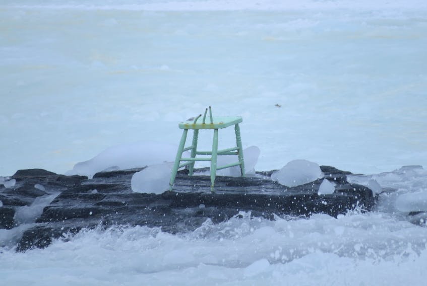 Will Gill’s “Green Chair” met its end due to sea ice this week. Photo courtesy of Neal Tucker.