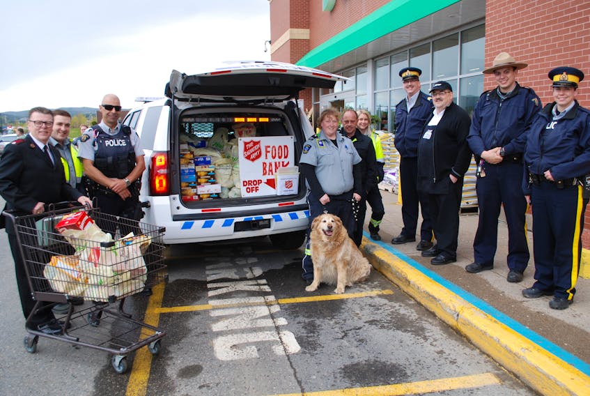 Members of the RCMP, Fewer’s Ambulance, Clarenville Fire Department, Salvation Army and Sobeys at the Food Drive on Friday, June 15.